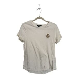 Lauren Ralph Lauren LRL Gold Embroidered Monogram White Shirt Size Medium
